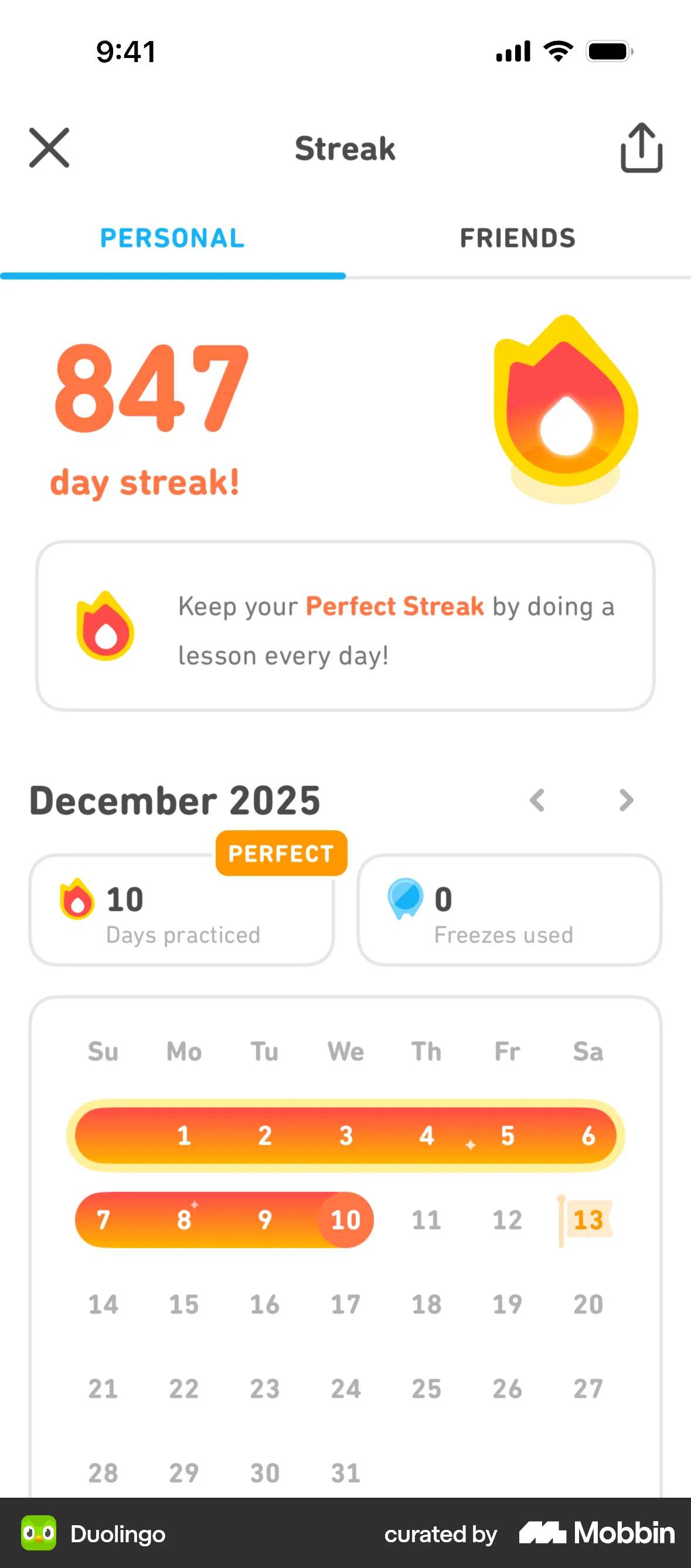 Duolingo streak calendar